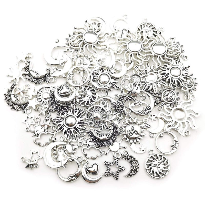 iloveDIYbeads 100g(80pcs) Craft Supplies Mixed Antique Silver Sun Moon Stars Charms Pendants for Crafting, Jewelry Findings Making Accessory for DIY Necklace Bracelet (M250) - Image 4
